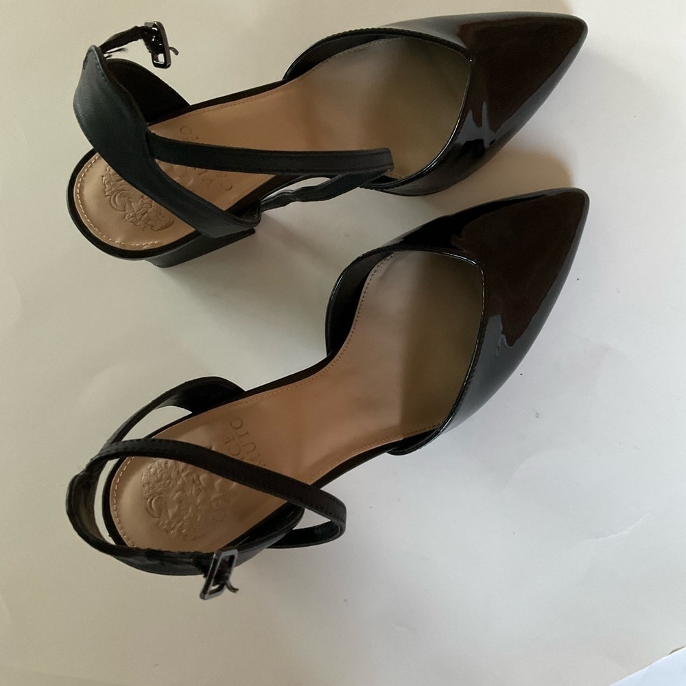 Vince Camuto Black Slingback Heels with Ankle Closure Patent Faux Leather - Picture 8 of 12